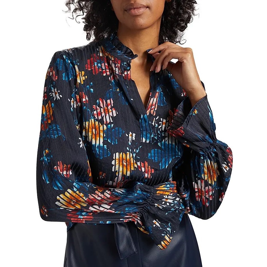 Nwt Elie Tahari Hollis Floral & Stripe Print Blouse / Size S / Msrp $325 — image 6 of 7